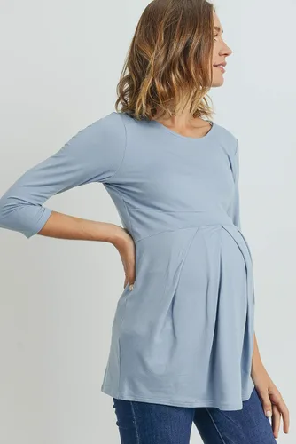 Miniatura 28 de LaClef - Blusa de maternidad para mujer, cuello redondo, manga 3/4, plisada al frente, estilo peplum