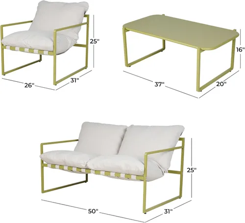 Miniatura 2 de Grand patio Juego de muebles de exterior de 4 piezas, muebles modernos de patio con cojines suaves, pequeño sofá de metal con mesa de café, juego