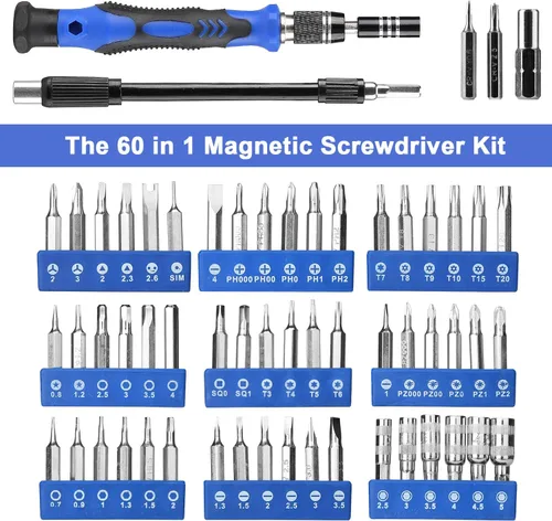 Miniatura 2 de Hautton Juego de destornilladores de precisión, 60 en 1 con kit de destornilladores magnéticos de 56 puntas, kit de herramientas de reparación