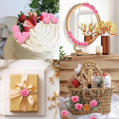 Miniatura 5 de SITUMEIZI 100 rosas artificiales de 1.3 pulgadas con cabeza de rosa rosa para decoración de bodas, gorras de graduación, pasteles, pared de flores
