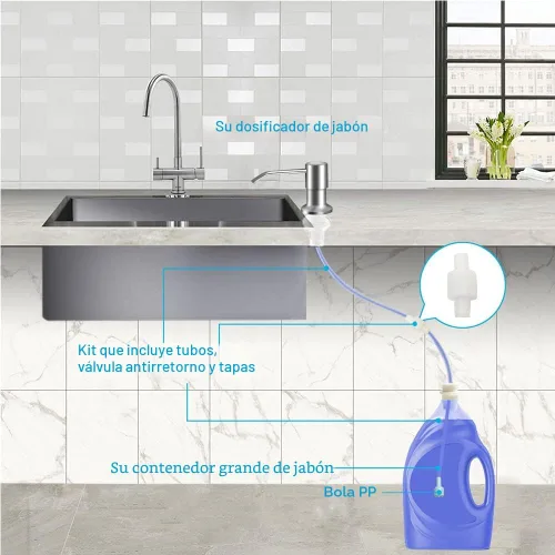 Miniatura 3 de OHiHi Dispensador de jabón para platos para fregadero de cocina (níquel cepillado), dispensador de jabón para fregadero de encimera, bomba de agua