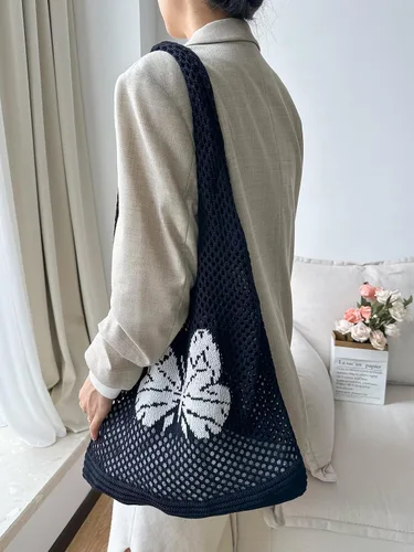 Miniatura 7 de ENBEI Bolsas bohemias, bolsa de punto de hombro, bolsa de mano Y2K estética, bolso de ganchillo lindo para mujeres, regalos hippie Caqui con seis