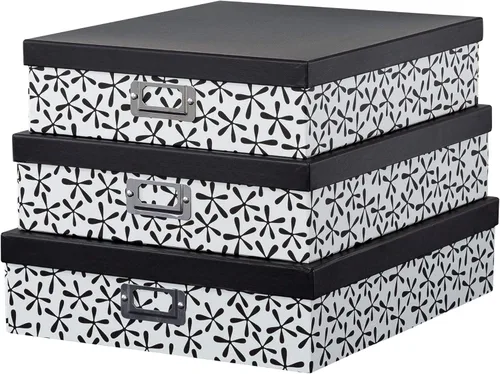 Soul & Lane Cajas de almacenamiento decorativas de cartón con tapas para decoración del hogar, juego de 3 almacenamiento de fotos en blanco y negro