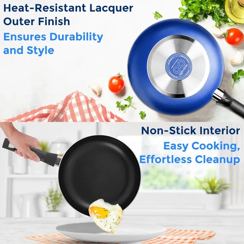 Miniatura 4 de SereneLife Juego de 20 utensilios de cocina azules con cuchillos, incluye ollas y sartenes de varios tamaños, antiadherentes con tapas y utensilios