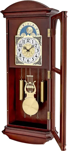 Miniatura 4 de Bulova Litchfield - Reloj de pared regulador grande, modelo C4332, diseño clásico de péndulo, timbre armónico por hora, acabado marrón cereza