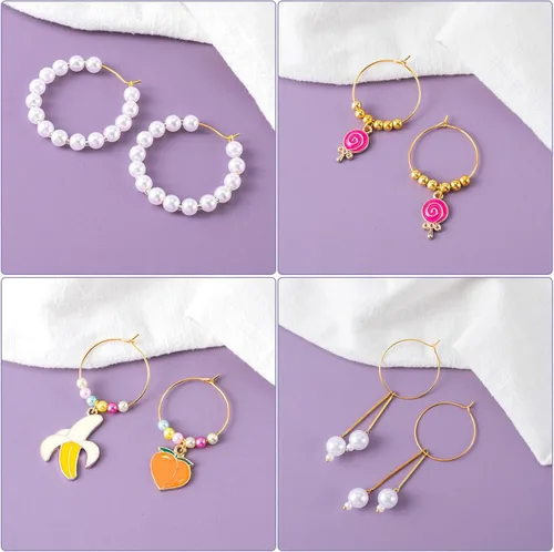 Miniatura 7 de OIIKI 120 piezas de aros para hacer aretes, 4 tamaños de aros para joyería con baño de oro, aros abiertos, anillos de metal para aretes, cuentas 120