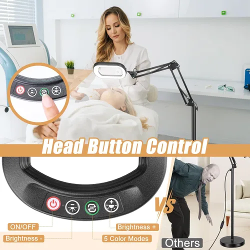 Miniatura 4 de IVMAIE Lupa 10X con luz y soporte, lámpara de pie con lupa 3 en 1 con abrazadera, 5 modos de color LED regulable lupa de pie con luz manos libres