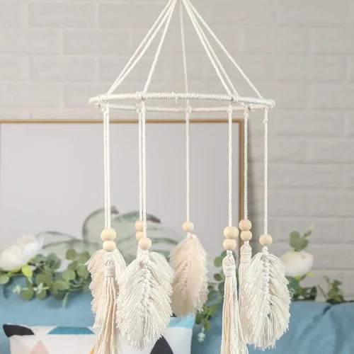 Miniatura 4 de Boho cuna móvil colgante de pared boho guardería decoración macramé hojas colgador tapiz tejido neutral cuna móvil móvil bebé techo móvil bebé bebé