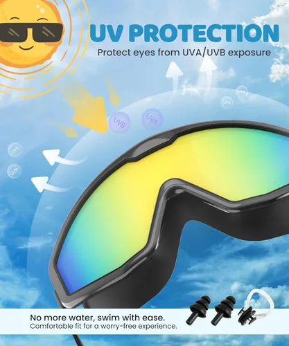 Miniatura 3 de Gafas de natación para niños, gafas de natación para niños, 3 unidades de gafas de natación de agua para niños y niñas, antivaho UV400