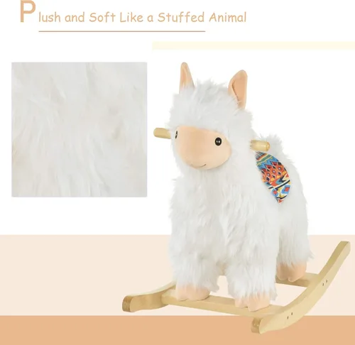 Miniatura 6 de Qaba Juguete de caballo mecedora para niños, estilo llama, tela de felpa suave para niños de 3 años en adelante