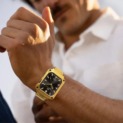 Miniatura 5 de Compatible con Apple Watch Band de 1.772 pulgadas Series 9, 8, 7, carcasa de metal resistente para hombres de 1.772 pulgadas con correa de repuesto