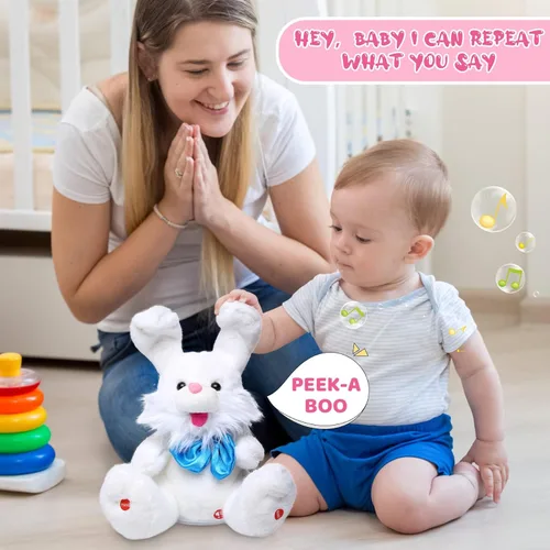 Miniatura 8 de MIAODAM Peek A Boo Bunny Animal de Peluche, Juguetes Musicales para Bebés para Niños, Canción Infantil y Canciones de Cuna Conejo de Pascua que