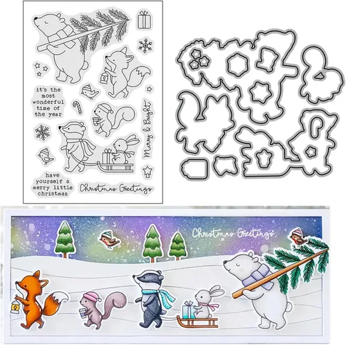 Christmas Greetings - Juego de sellos y troqueles transparentes para hacer tarjetas, plantillas cortadas para álbumes de recortes, álbum de fotos,