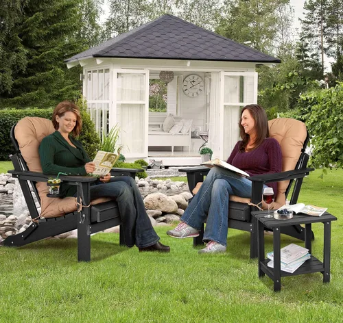 Miniatura 5 de nalone Silla plegable Adirondack con cojín con portavasos, silla de patio de plástico HDPE de gran tamaño resistente a la intemperie, utilizada