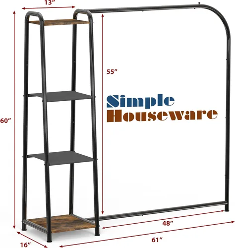 Miniatura 8 de Simple Houseware Perchero de ropa resistente con 4 estantes, organizador portátil de armario para colgar ropa, negro