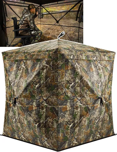 TIDEWE Hunting Blind 270°See Through with Carrying Bag for Turkey Hunting, Pop Up Ground Blinds, Portable Resilient Hunting Tent