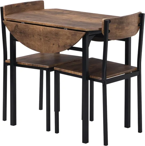 Miniatura 4 de P PURLOVE Juego de mesa de comedor redonda de 3 piezas, mesa de cocina y sillas de madera maciza, juego de 2 mesas de hojas caídas y 2 sillas
