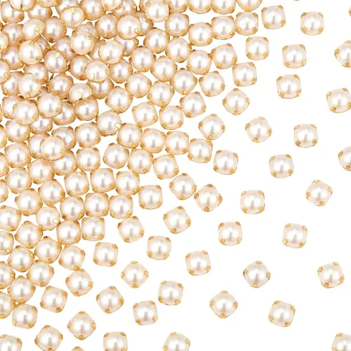 Miniatura 8 de GORGECRAFT 200 cuentas de perlas para coser, dos agujeros, perlas y diamantes de imitación con garra dorada, parte trasera plana, perlas