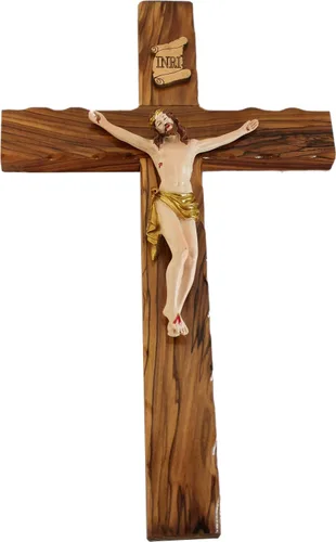 Miniatura 2 de Cruz de madera de olivo de Holy Land Market/Crucífijo con muestra de la Tierra Santa (12,7 cm)