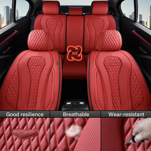 Miniatura 7 de Coverado Fundas de Asiento, Fundas de Asiento de Coche para Asientos Delanteros, Funda de Asiento de Coche Roja, Fundas de Asiento de Coche Rojo