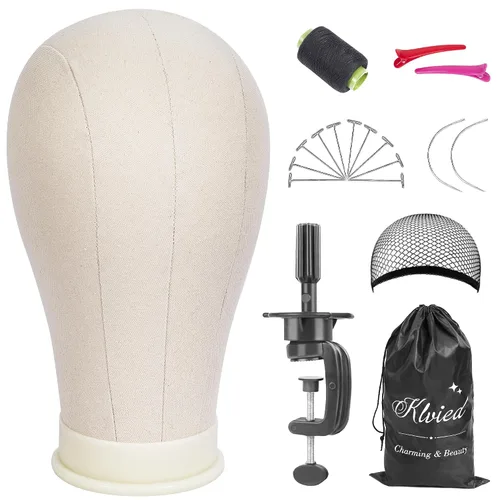 Miniatura 9 de Klvied - Cabeza de maniquí de 22 pulgadas de corcho y lona para pelucas, soporte para cabeza de maniquí para exhibición y kit de fabricación