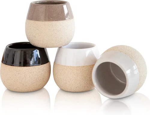 Juego de 4 tazas de café espresso de cerámica, capacidad de 4.5 onzas, tazas de café pequeñas y modernas, aptas para lavavajillas, tazas de café