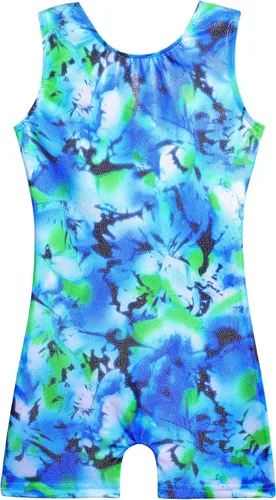 Miniatura 121 de HOZIY - Leotardos de gimnasia con pantalones cortos brillantes para niñas pequeñas; estampados de unicornio, aurora, arco iris, sirena, dinosaurio