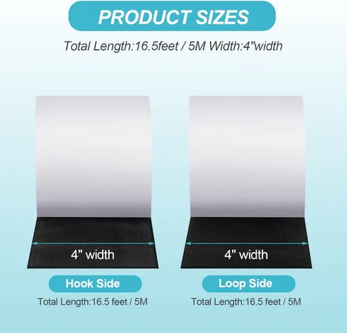 Miniatura 7 de Cinta de gancho y bucle negra resistente de 4.4'' × 16.5 pies, evita que los cojines del sofá se deslicen o se vuelen en exteriores, para colgar
