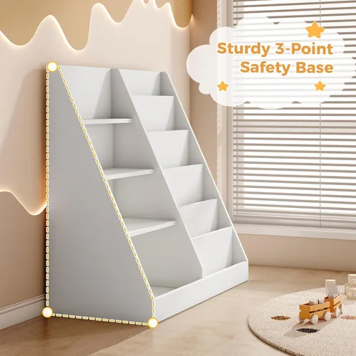 Miniatura 5 de Tatub Estantería de madera para niños de 6 niveles y almacenamiento de juguetes, organizador de juguetes para niños con estantes para libros, Blanco