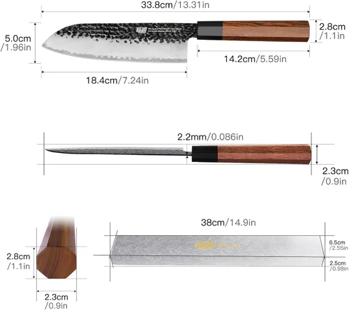 Miniatura 4 de FINDKING Dynasty Series - Cuchillo japonés Santoku, cuchillo de cocina profesional, hoja de acero de alto carbono 9Cr18MoV, mango octogonal