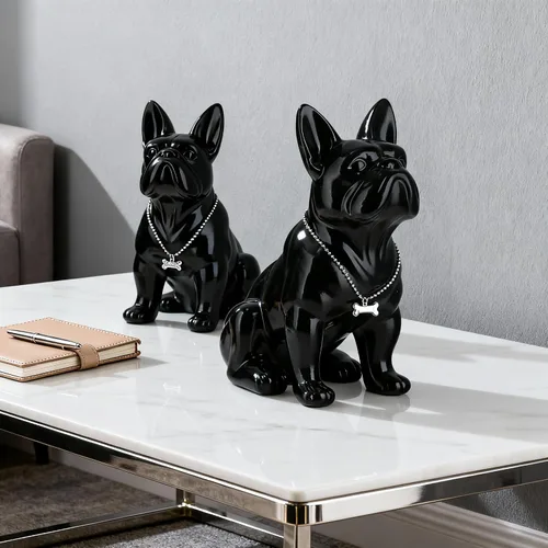 Miniatura 8 de Estatua negra de bulldog francés, estatua de pug sentado de resina, escultura de bulldog inglés para decoración del hogar, decoración de escritorio