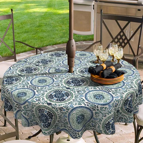 Miniatura 9 de Mantel redondo para exteriores e interiores con cremallera de agujero para paraguas, funda decorativa para mesa circular para jardín del hogar, 60