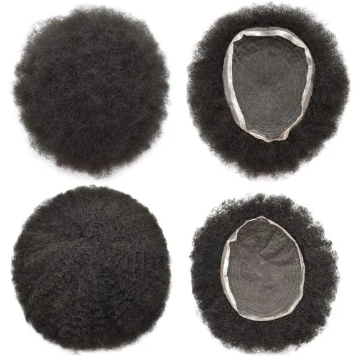Miniatura 5 de Afro Toupee Full French Lace Man Weave Unidad de cabello 100% virgen humano rizado rizado unidades de repuesto para hombres negros, 8 x 10 pulgadas