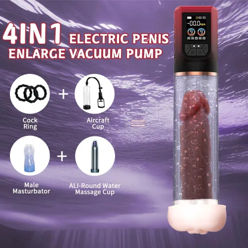 Miniatura 2 de Bomba de pene extensor de pene con lubricante, vibrador 3 en 1 para hombre, bomba de vacío eléctrica para pene con 12 modos de entrenamiento Rojo