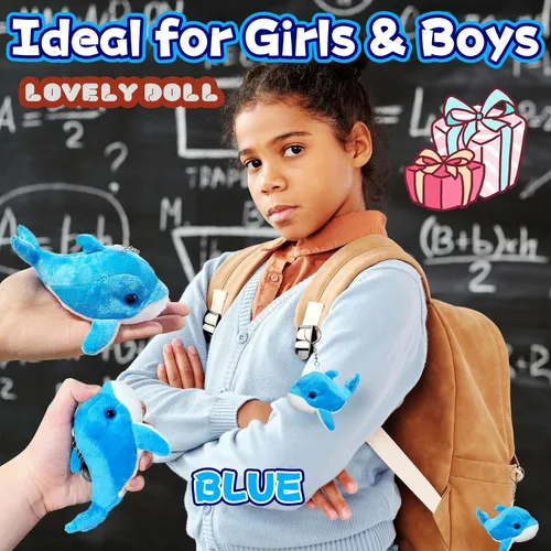 Miniatura 6 de Peluche de delfín azul (paquete de 1), peluches Kawaii para niñas y niños, juguetes de peluche de delfín para niños, llaveros de animales marinos