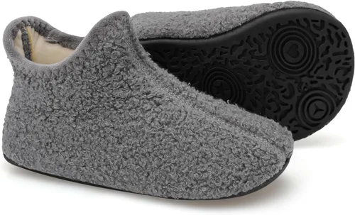 Miniatura 2 de Scurtain Pantuflas unisex para niños grandes, calcetines de lana artificial con suela de goma antideslizante para niños grandes, niñas y niños