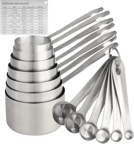 Miniatura 12 de Juego de tazas y cucharas medidoras, juego de tazas y cucharas medidoras de cobre para cocina y hornear, acero inoxidable, 5 tazas y 6 cucharas