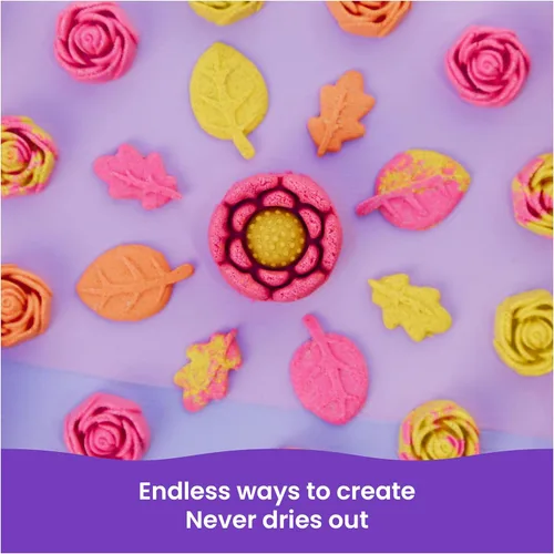 Miniatura 6 de Kinetic Sand, SquishBlossom Flor floreciente con arena de juego amarillo neón y rosa de 8 onzas, maceta y moldes, juguetes sensoriales para artes