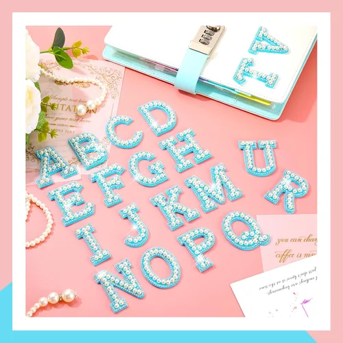 Miniatura 7 de WILLBOND 52 Piezas Parches Autoadhesivos de Letras con Perlas y Diamantes de Imitación A-Z Calcomanías de Letras con Diamantes de Imitación
