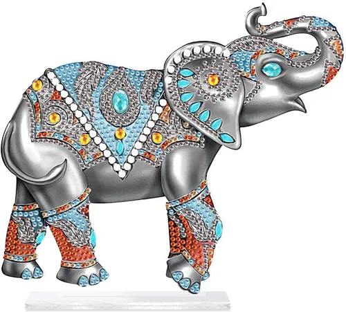 antor Kit de adornos de mesa de pintura de diamantes de animales, elefante, arte de diamante 5D, decoración de escritorio, cuentas especiales por