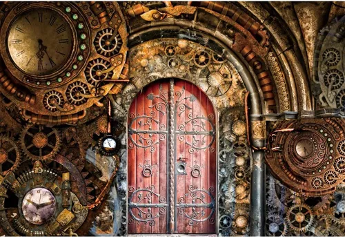 YongFoto Telón de fondo retro steampunk de 5 x 3 pies, estilo vintage, metálico, mecánico, bronce, mecánico, engranajes, puerta de metal,