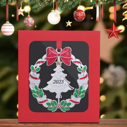 Miniatura 5 de Adornos de Navidad, Adornos Metálicos para Árbol de Navidad con Fecha 2025 Plateados Giratorios Divertidos Adornos de Navidad Decorativos Decoración