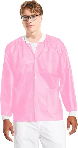 Miniatura 29 de Paquete de 10 chaquetas desechables de laboratorio, chaqueta médica reutilizable hasta la cadera, unisex, con puños de punto y bolsillos