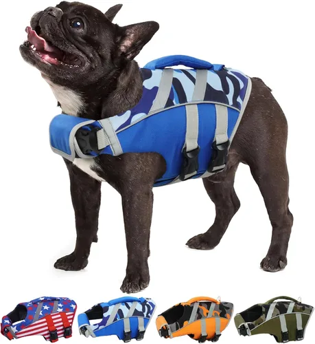Miniatura 16 de Kuoser Chaleco salvavidas para perros con rayas reflectantes, chaleco salvavidas ajustable para mascotas con alta flotación, traje de baño