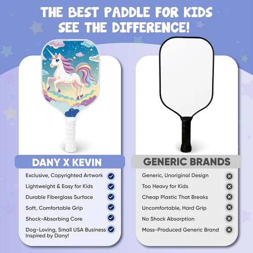 Miniatura 4 de Paleta de pickleball para niños diseñada para edades de 3 a 12 años, fibra de vidrio ligera (0.37 libras), agarre pequeño para un fácil control