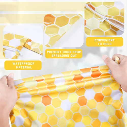 Miniatura 3 de Shappy 2 Piezas Bolsa de Lavandería de Viaje Grande Lavable Impermeable Seca/Húmeda Bolsa Grande para Ropa Sucia Baño Entrenamiento (Estilo Abeja)