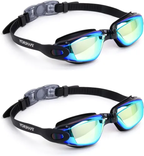 Miniatura 14 de Gafas de natación: paquete de 2 gafas de natación antivaho, sin fugas, protección UV, para adultos, hombres, mujeres, jóvenes Azul & blanco