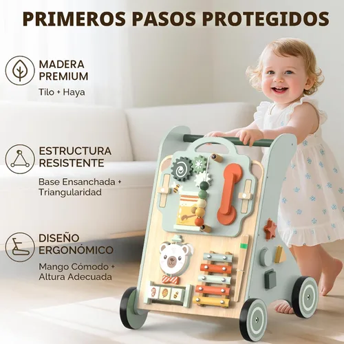 Miniatura 6 de WOODMAM Andador de madera para bebé, Andador de bebé ajustable para empujar para niños de 1 año, Andador Montessori 10 en 1 para niños y niñas