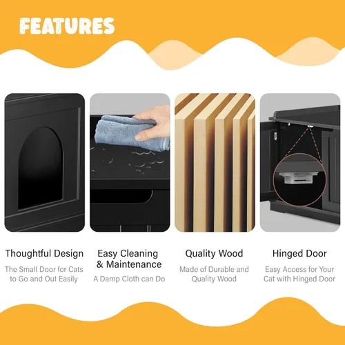 Miniatura 6 de Zeny – Armario para caja de arena para gatos, gabinete de madera con divisor, banco de almacenamiento moderno, se adapta a la mayoría de cajas