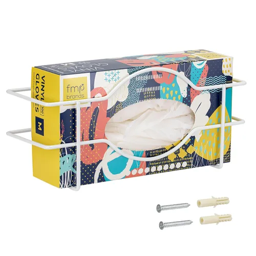 Miniatura 10 de FMP Brands Soporte doble para guantes para montaje en pared, soporte de caja de servilleta desechable, dispensador de metal duradero blanco
